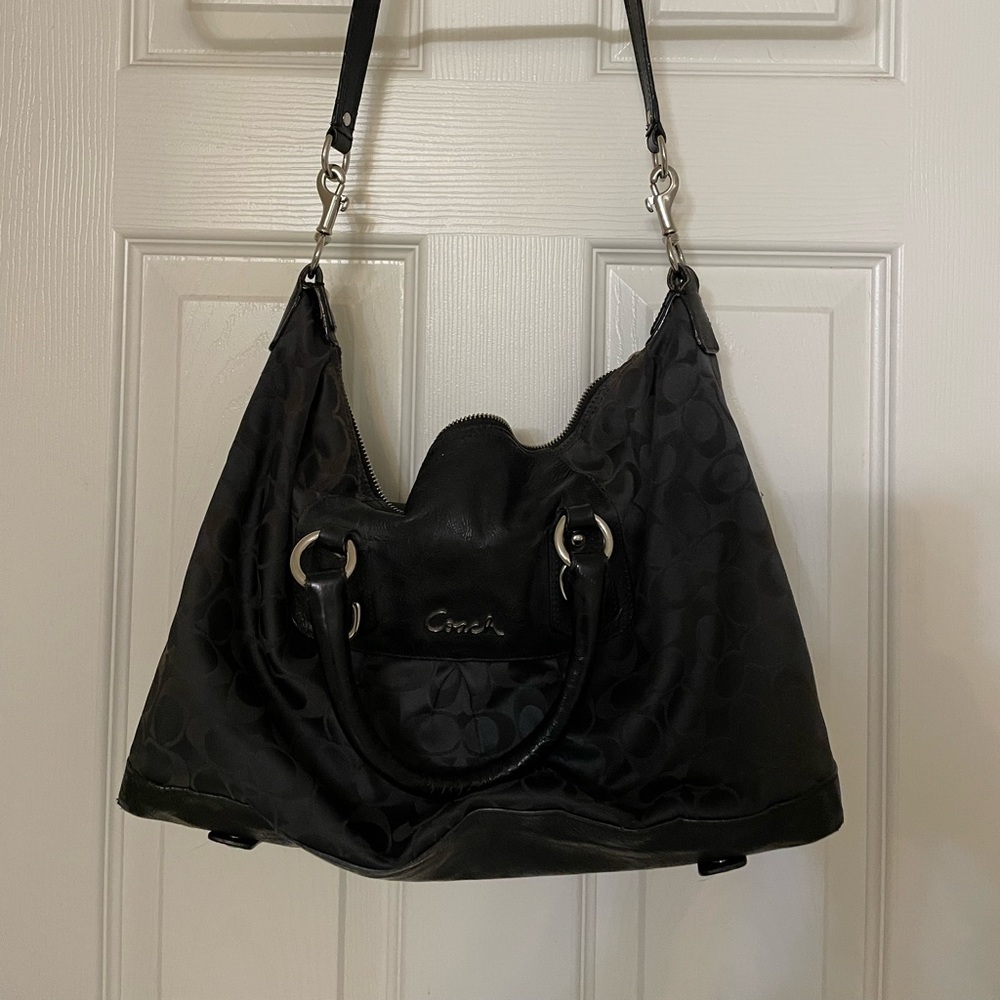 Coach Black on Black Signature Logo Double Strap Handbag